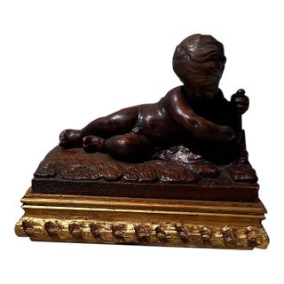Antique Italian Hand Carved Walnut Putti For Sale
