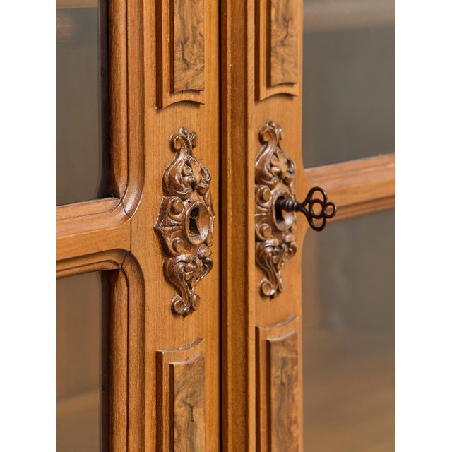 Wood The Vintage 1880s Walnut Renaissance Revival Bookcase Cabinet For Sale - Image 7 of 17