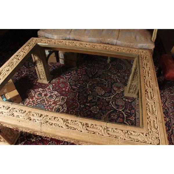 1970s 1970s Carved Faux Stone Coffee Table With Beveled Glass Top Inlay For Sale - Image 5 of 10