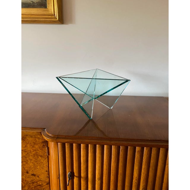 Striking Postmodern glass bowl RSVP Italy circa 1980s. This sculptural artisan crafted geometric form vessel is designed...
