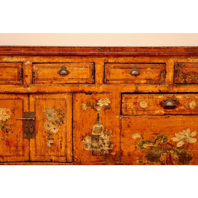 Brown Antique Chinese Hand-Painted Altar Style Sideboard Cabinet For Sale - Image 8 of 12