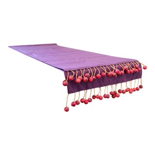 Polished Cotton Table Runner With Raffia Pom Poms For Sale