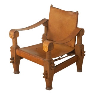 Vintage Brutalist Safari Armchair For Sale