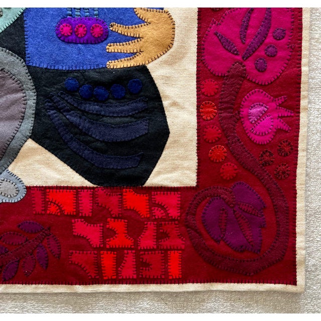 Kopel Gurwin, Wool Felt Applique Israeli Folk Art Signed Tapestry Kopel Gurwin Bezalel School For Sale - Image 10 of 11