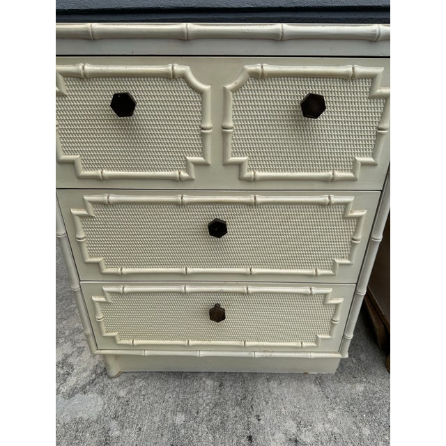 1970s Vintage Omega Faux Bamboo Nightstands Coastal Hollywood Regency For Sale - Image 5 of 5