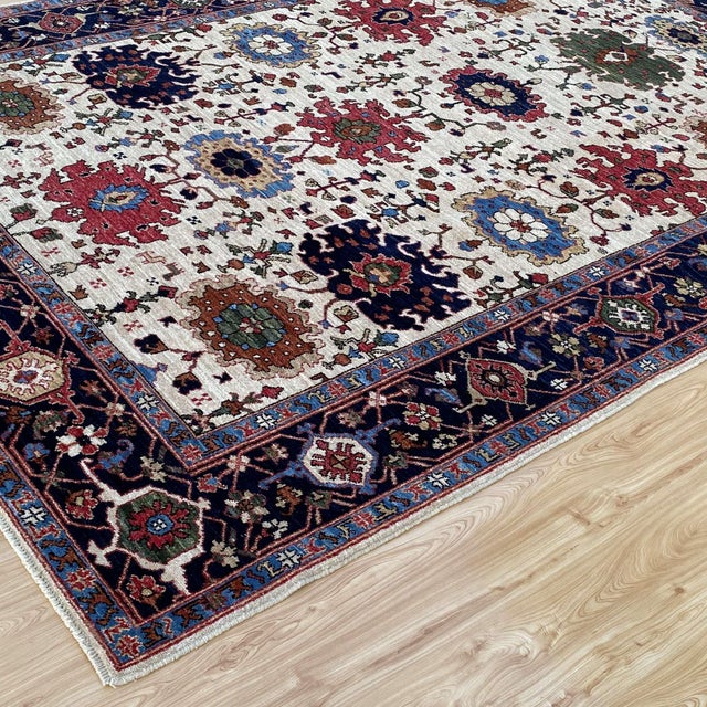 2000 - 2009 Fine Ivory Persian Serapi Hand-Knotted Wool Rug - 6'1" X 9'1" For Sale - Image 5 of 18