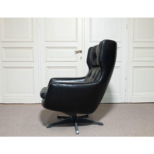 1970s Vintage Black Leather Swivel Chair by H.W. Klein for Bramin Møbler, 1970s For Sale - Image 5 of 14