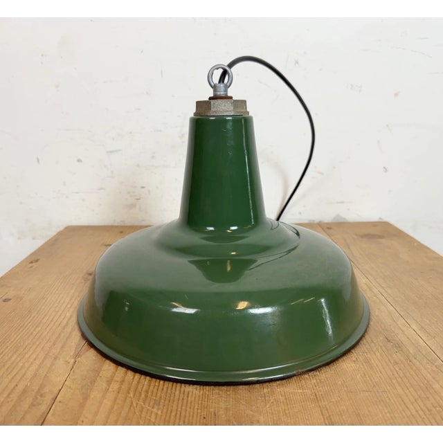 Industrial Green Enamel Factory Pendant Lamp, 1960s For Sale - Image 12 of 16