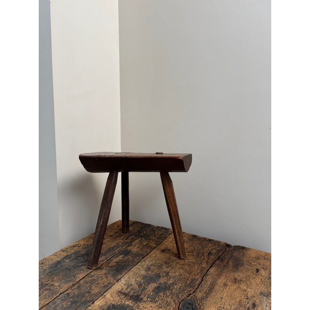 Rustic European Antique Tripod Wooden Stool For Sale - Image 3 of 11