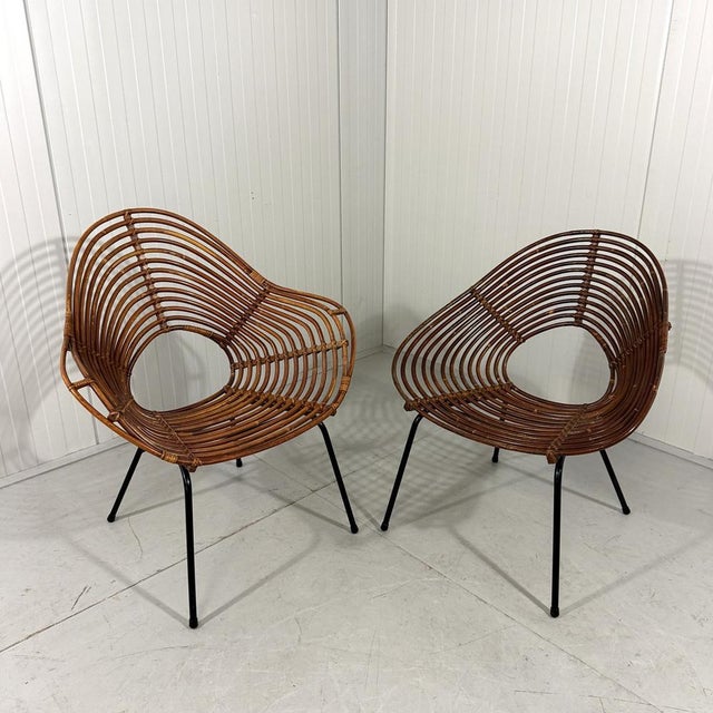 Rattan Easy Chairs attributed to Rohé Noordwolde Netherlands 1960s, Set of 2 For Sale - Image 6 of 18
