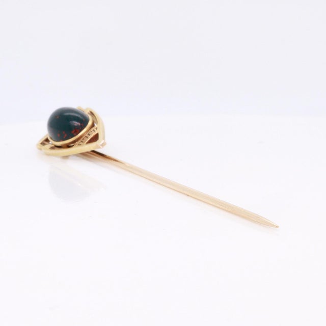 Antique Signed Brassler & Co. Art Deco 14k Gold & Bloodstone Cabochon Stickpin For Sale - Image 11 of 15