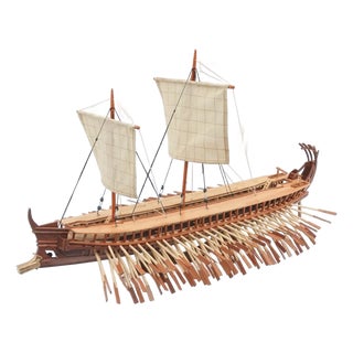 Handcrafted Ancient Greek Trireme Ship Model – Museum-Quality Wooden Galley for Historical Decor For Sale