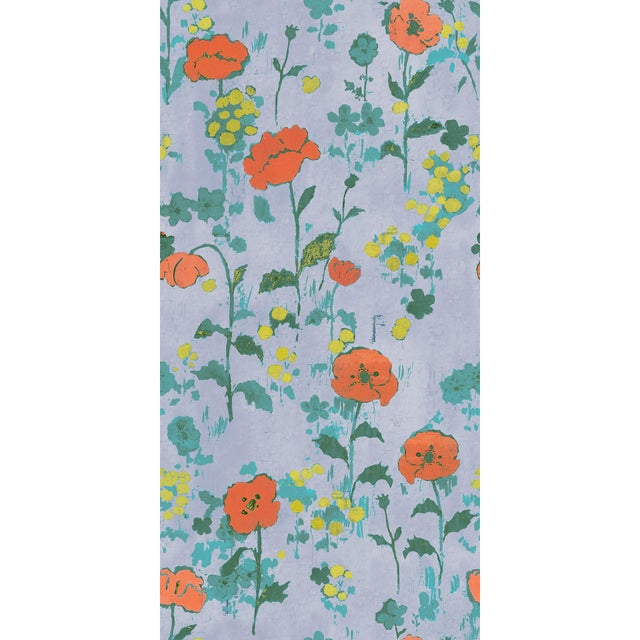 Art Deco Large Scale, Poppies Wallpaper by Paule Marrot in Periwinkle For Sale - Image 3 of 3