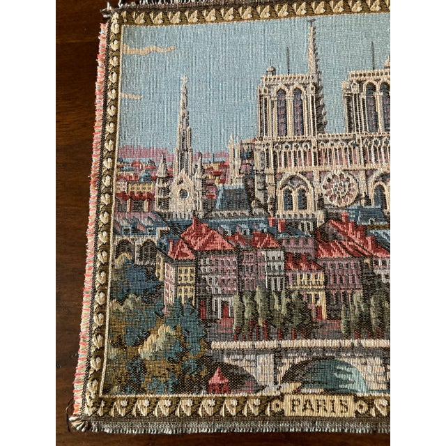 Blue Vintage French Paris Landmark Tapestries, Eiffel Tower & Notre Dame Wall Hangings - Set of 2 For Sale - Image 8 of 11