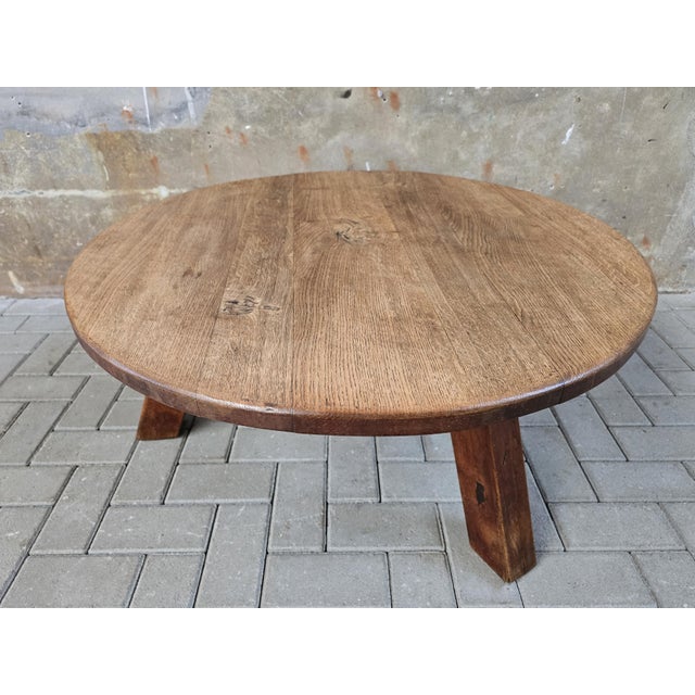 Mid-Century Modern Large Mid-Century Modern Round Oak Coffee Table, 1970s For Sale - Image 3 of 13