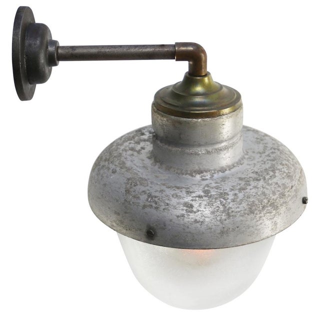 Vintage Aluminium Brass and Frosted Glass Sconce For Sale - Image 4 of 5