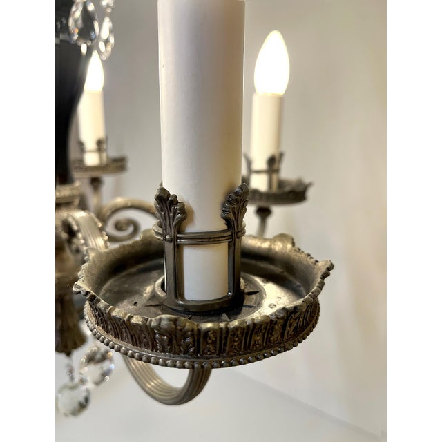 Antique Five-Arm Metal, Black Glass and Crystal Chandelier For Sale - Image 9 of 15