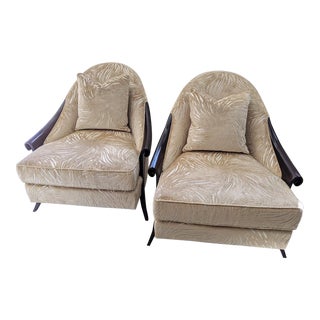 Christopher Guy, Francophile Carved Wood Lounge Chairs, a Pair For Sale