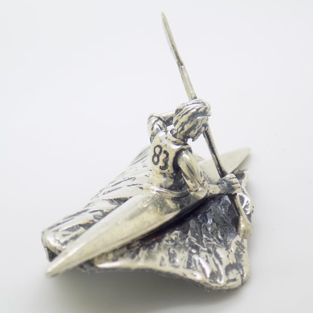 1970s Vintage Italian Handmade Sterling Silver 925 Canoe Rower Figurine, 1970s For Sale - Image 5 of 14
