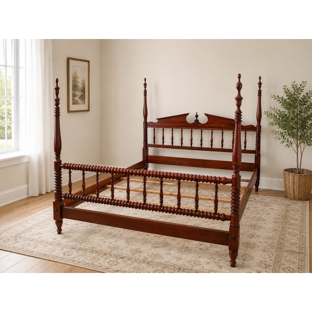 American Antique Virginia Estate Walnut Queen Four-Poster Bed With Chippendale-Style Headboard For Sale - Image 3 of 6