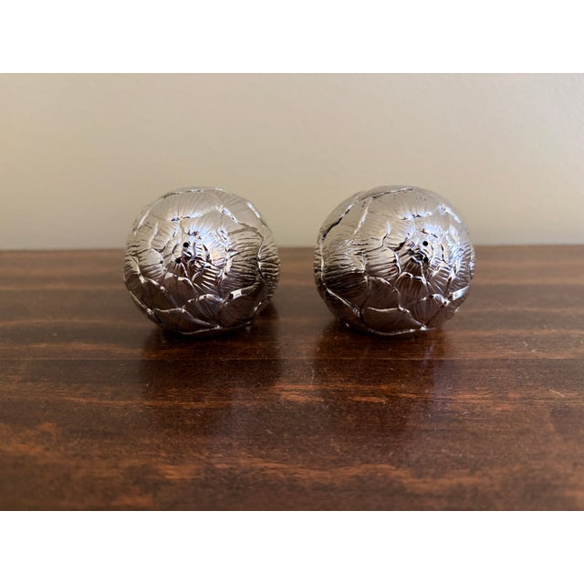 Late 20th Century Vintage Godinger Silver-Plated Artichoke Salt & Pepper Shakers - Pair For Sale - Image 5 of 11