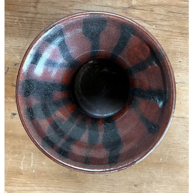 Ceramic Vintage Original Studio Pottery Striped Rim Vase For Sale - Image 7 of 12