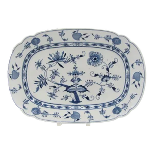 17" Antique German Chinoiserie Meissen Oven and Porcelain Manufactory (Carl Teichert) Rectangular Blue Onion Platter