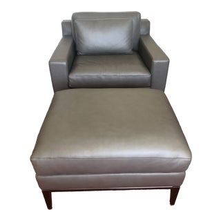 Italia Track Arm Leather Chair and Ottoman For Sale