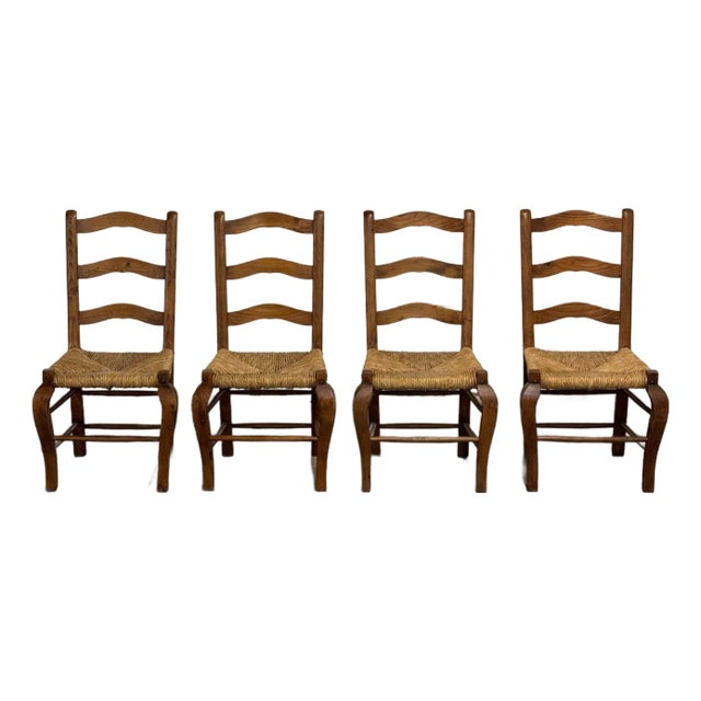 1970s Rustic Chairs With Woven Seat- Set of 4 For Sale