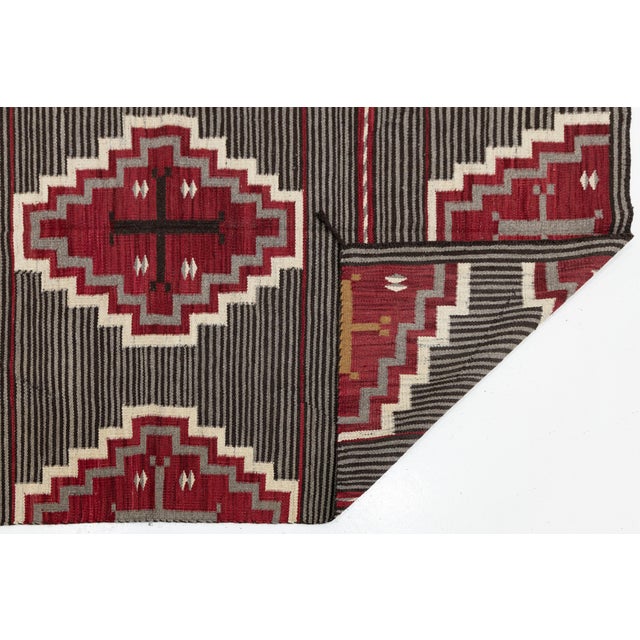 Native American Modern Navajo-Style Hand-Woven Wool Rug With Geometric Terraced Medallions For Sale - Image 3 of 10