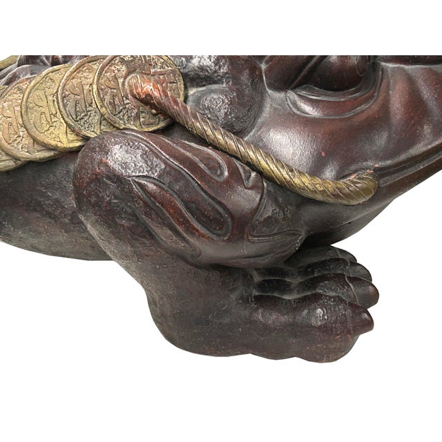 Vintage Chinese Brown Metal Toad Frog Coins FengShui Figures For Sale - Image 11 of 16