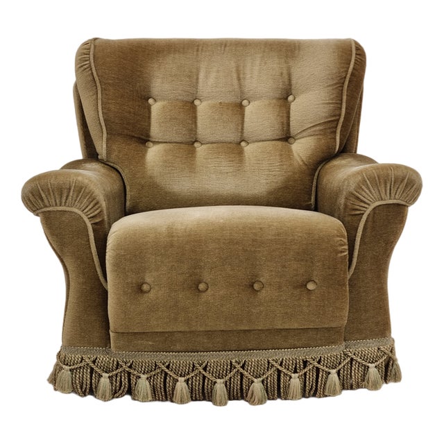 Danish Velour Club Chair, 1970s For Sale