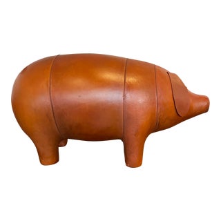 1970s Leather Pig Footstool in the Style of Dimitri Omersa for Abercrombie & Fitch For Sale