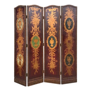 20th Century Four Panel Hand Painted Screen For Sale