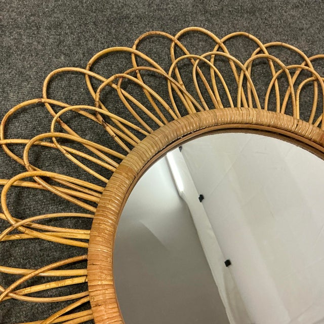 1960s Vintage Coastal Italian Franco Albini Rattan Sunburst Mirror, Attributed For Sale - Image 10 of 12