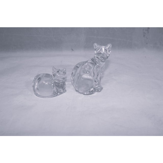Glass Vintage Attributed to Lenox Clear Lead Crystal Sitting Cats Salt & Pepper Shakers For Sale - Image 7 of 10