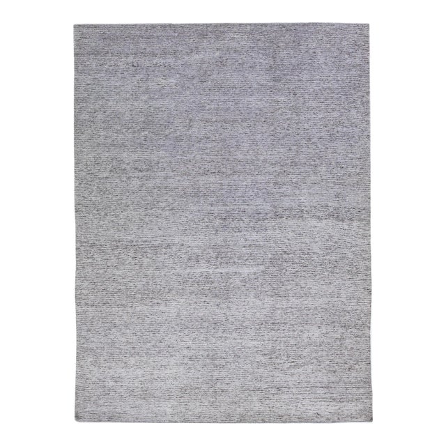 2010s Grey Striped Modern Handmade Wool & Silk Rug For Sale