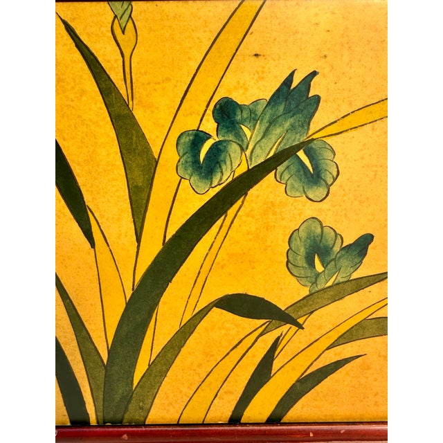 Japanese Lacquered Chest Trunk on Stand With Floral and Butterfly Motifs For Sale - Image 10 of 12