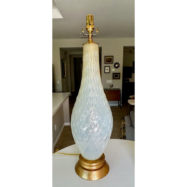 1950s Large Murano Opalescent Blue Gold Inclusions Table Lamps - a Pair For Sale - Image 10 of 18