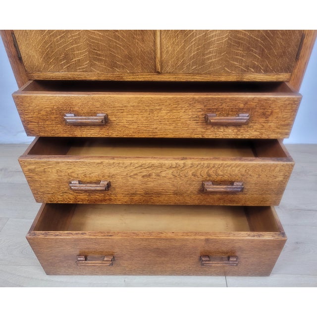 Wood Vintage Rustic Oak Tallboy Cabinet, 1930s For Sale - Image 7 of 18