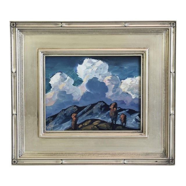 William Hawkins Majestic Skies and Mountainous Landscape Oil Painting Including the Antiqued Silver Gilt Wood Frame For Sale