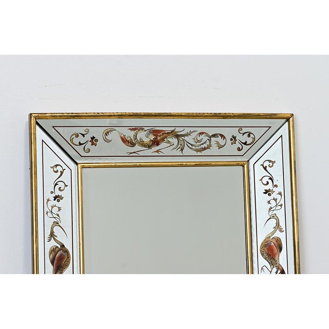 French Vintage Verre Églomisé Mirror with Phoenix Pattern For Sale - Image 4 of 11