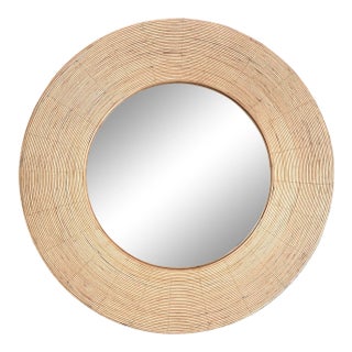 Round Koa Rattan Wrapped Mirror For Sale