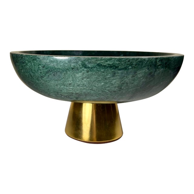 Contemporary Green Marble Bowl on Brass-Cladded Base -Ralph Lauren-. For Sale
