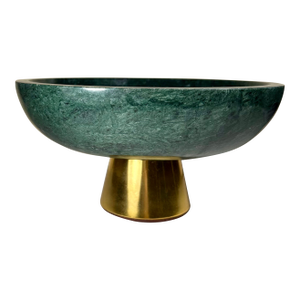 Contemporary Green Marble Bowl on Brass-Cladded Base -Ralph Lauren-.
