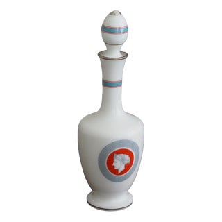 Neoclassical Medallion Carafe in White Glass For Sale
