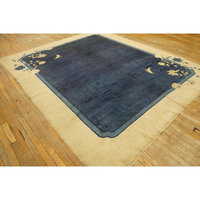 1920s 1920s Blue Field Floral Deco Antique Chinese Peking Rug Wool 7'10''x9'6'' Carpet For Sale - Image 5 of 9
