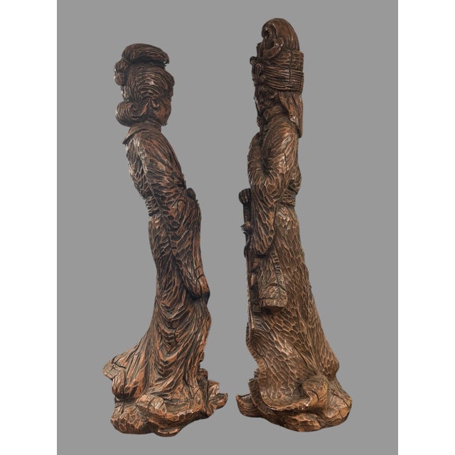 Pair of Vintage Universal Statue Chicago 36" Figural Oriental Man & Lady Statues For Sale - Image 10 of 11