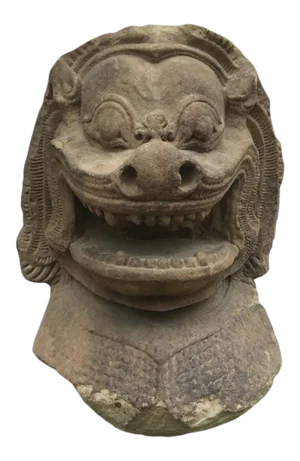 East Asian Guardian Sculpture : Khmer Lion Head, Ca.1200 Ad.