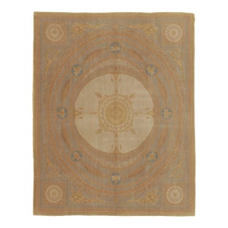 Antique French Aubusson Rug With Ornate Golden Floral Medallion - Rug & Kilim For Sale